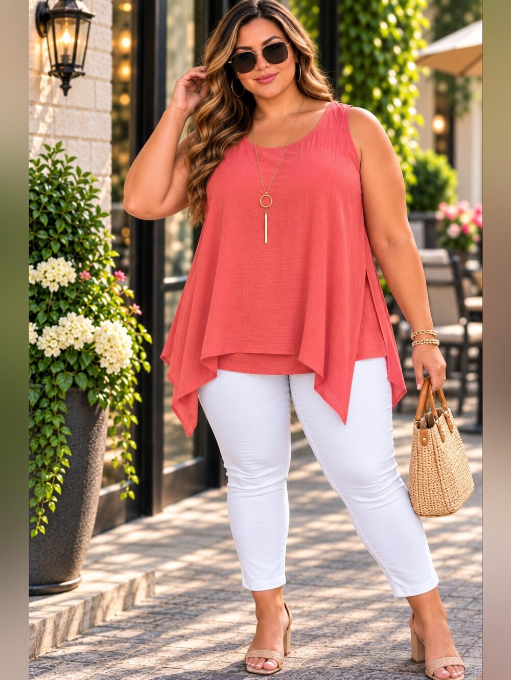 Lane Bryant Coral Pink Asymmetrical Layered Tank Top Plus Size 26 🌸🎽
